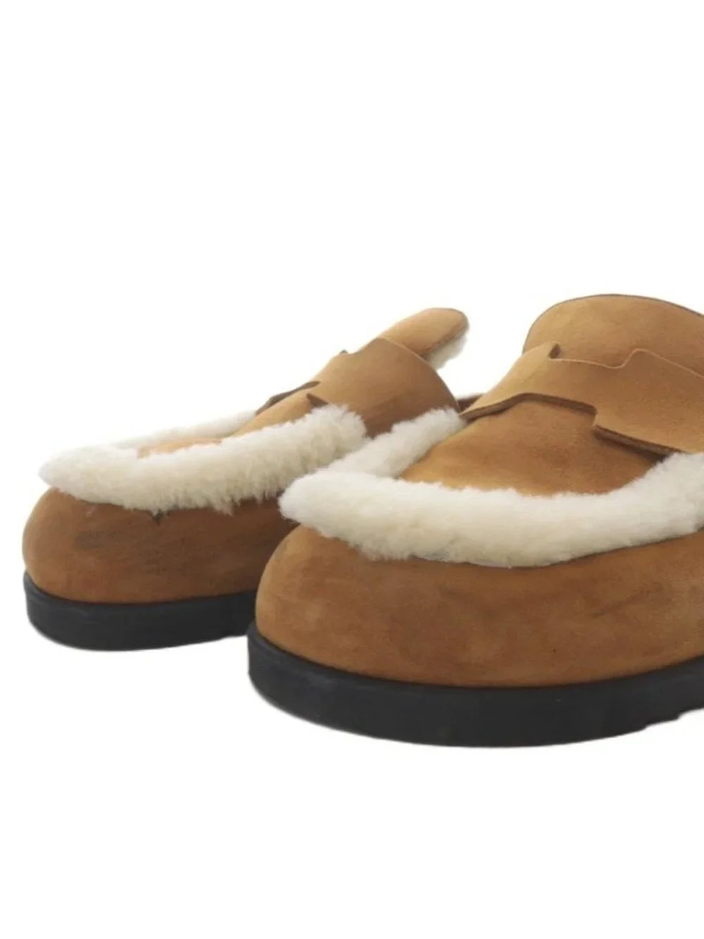 Hermes Gold Mule Mouton Sandals Flat Suede 38 Brown - Picture 5 of 9
